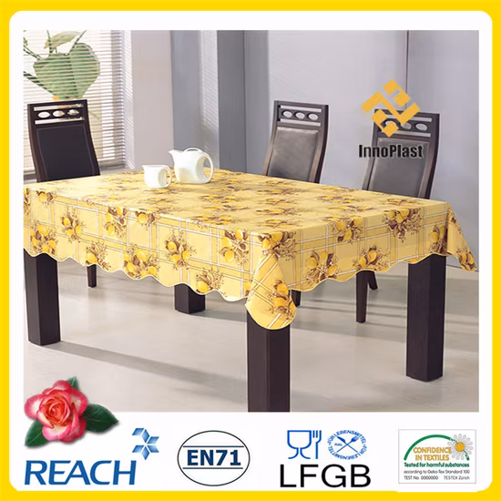 Waterproof PVC/PEVA Printed Tablecloth with Flannel Backing (TJ0280)